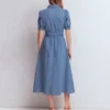 Puff Sleeve Denim Shirt Dress Mid Vintage Puff Sleeve Denim Shirt Dress Mid Vintage