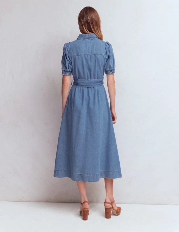 Puff Sleeve Denim Shirt Dress Mid Vintage Puff Sleeve Denim Shirt Dress Mid Vintage