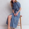 Puff Sleeve Denim Shirt Dress Mid Vintage Puff Sleeve Denim Shirt Dress Mid Vintage