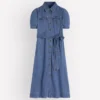 Puff Sleeve Denim Shirt Dress Mid Vintage Puff Sleeve Denim Shirt Dress Mid Vintage