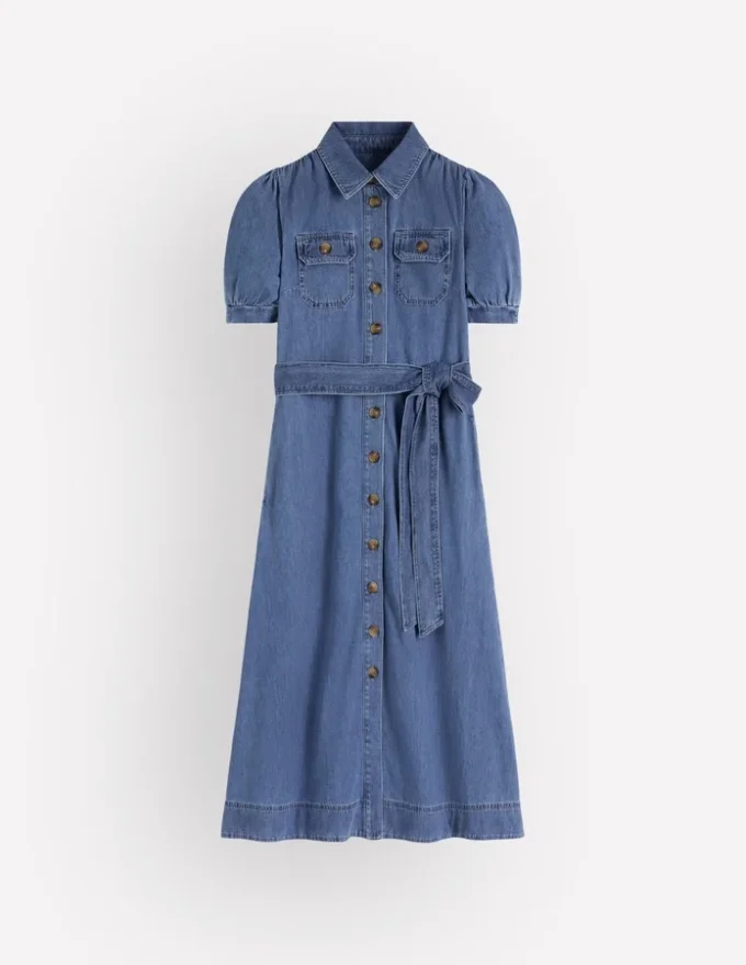 Puff Sleeve Denim Shirt Dress Mid Vintage Puff Sleeve Denim Shirt Dress Mid Vintage