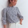 Puff Sleeve Interest Top Blue and Ivory Broderie Puff Sleeve Interest Top Blue and Ivory Broderie