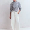 Puff Sleeve Interest Top Blue and Ivory Broderie Puff Sleeve Interest Top Blue and Ivory Broderie