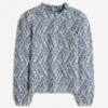 Puff Sleeve Interest Top Blue and Ivory Broderie Puff Sleeve Interest Top Blue and Ivory Broderie