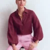 Puff Sleeve Linen Shirt Deep Wisteria Puff Sleeve Linen Shirt Deep Wisteria