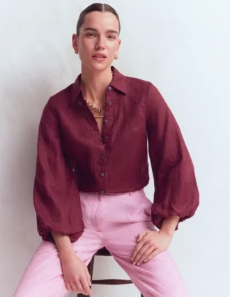 Puff Sleeve Linen Shirt Deep Wisteria