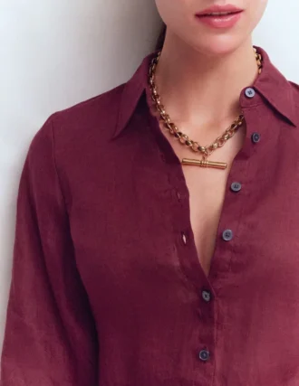 Puff Sleeve Linen Shirt Deep Wisteria