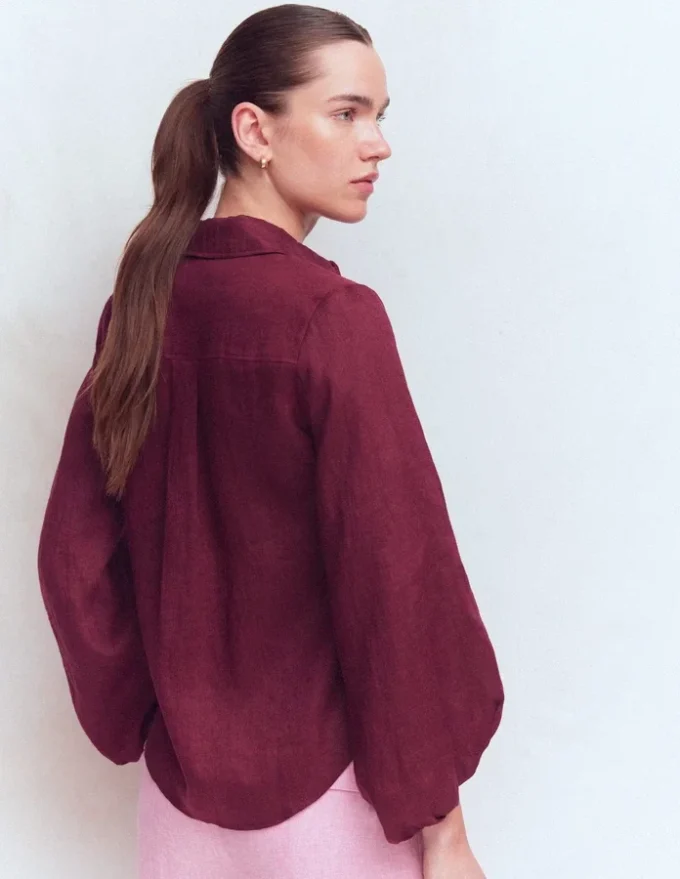 Puff Sleeve Linen Shirt Deep Wisteria Puff Sleeve Linen Shirt Deep Wisteria