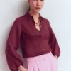 Puff Sleeve Linen Shirt Deep Wisteria Puff Sleeve Linen Shirt Deep Wisteria