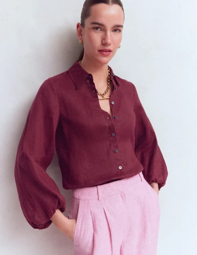 Puff Sleeve Linen Shirt Deep Wisteria Puff Sleeve Linen Shirt Deep Wisteria