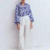 Puff Sleeve Linen Shirt Sapphire Blue, Tigers Paradise Puff Sleeve Linen Shirt Sapphire Blue, Tigers Paradise