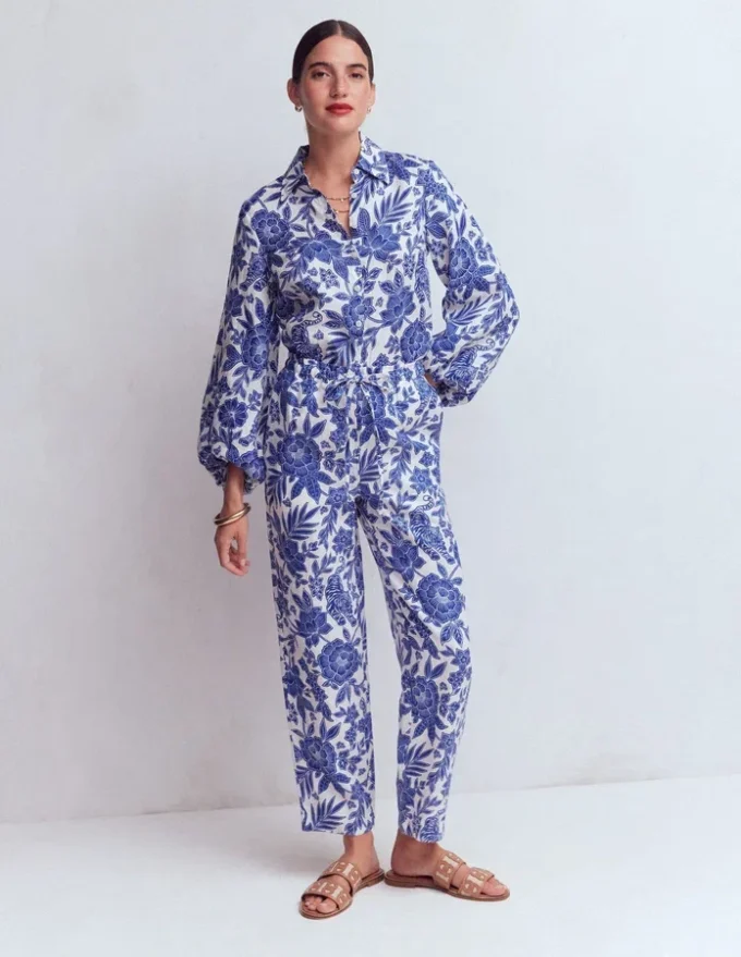 Puff Sleeve Linen Shirt Sapphire Blue, Tigers Paradise Puff Sleeve Linen Shirt Sapphire Blue, Tigers Paradise