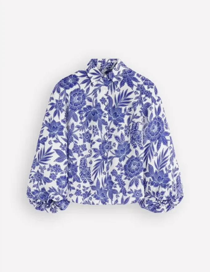 Puff Sleeve Linen Shirt Sapphire Blue, Tigers Paradise Puff Sleeve Linen Shirt Sapphire Blue, Tigers Paradise