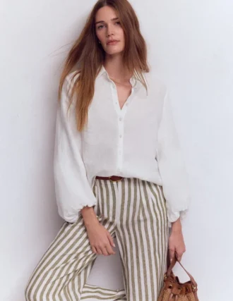 Puff Sleeve Linen Shirt White