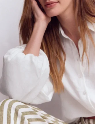 Puff Sleeve Linen Shirt White