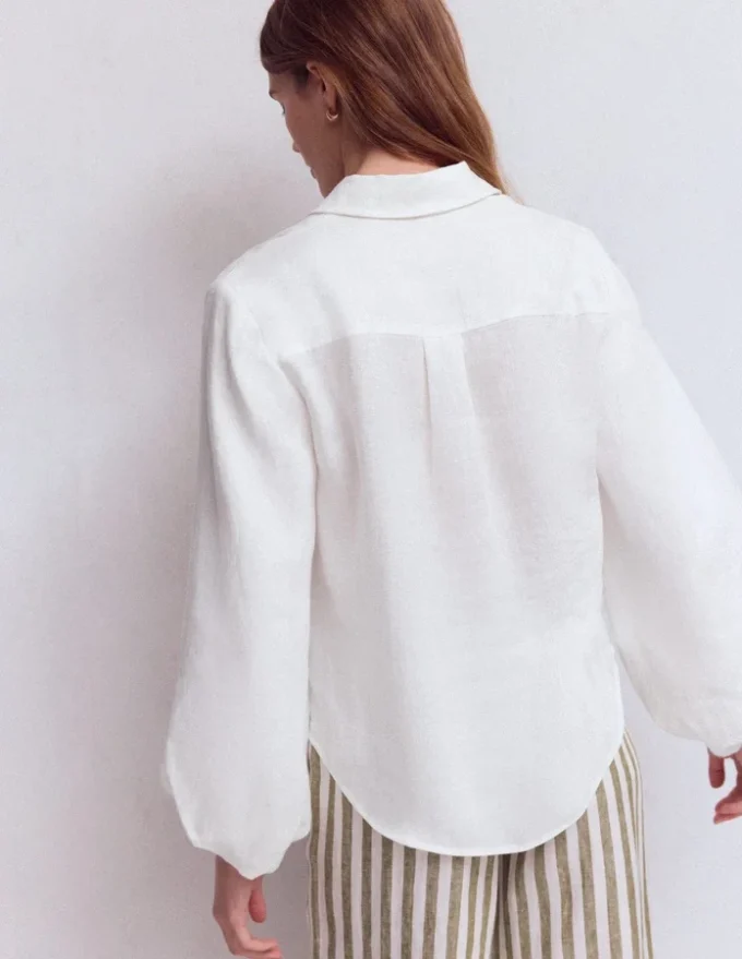 Puff Sleeve Linen Shirt White Puff Sleeve Linen Shirt White