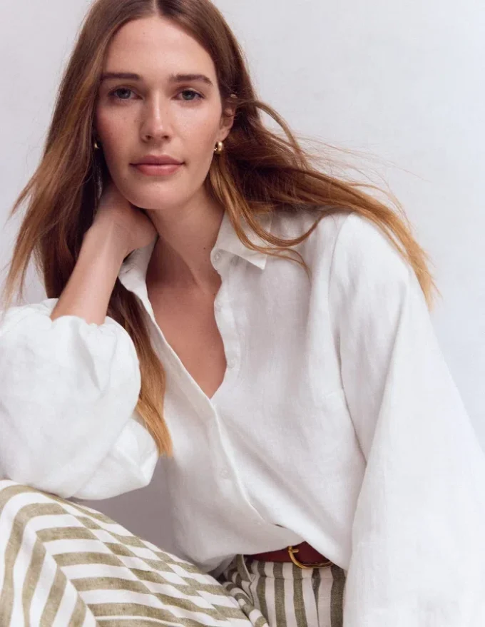 Puff Sleeve Linen Shirt White Puff Sleeve Linen Shirt White