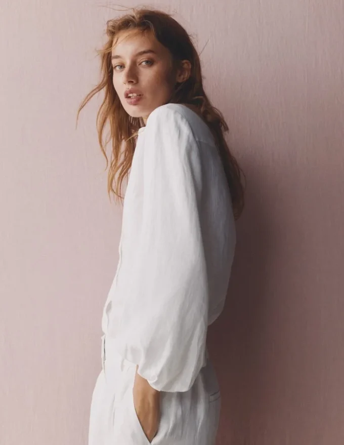 Puff Sleeve Linen Shirt White Puff Sleeve Linen Shirt White