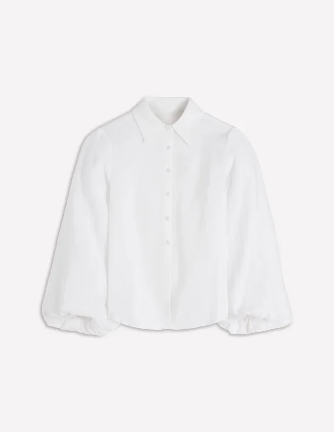 Puff Sleeve Linen Shirt White Puff Sleeve Linen Shirt White