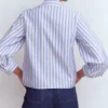 Puff Sleeve Oxford Shirt Navy, Ivory Stripe Puff Sleeve Oxford Shirt Navy, Ivory Stripe