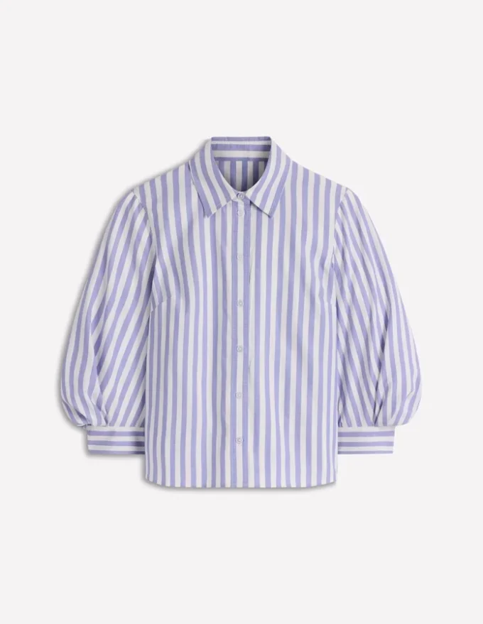 Puff Sleeve Oxford Shirt Navy, Ivory Stripe Puff Sleeve Oxford Shirt Navy, Ivory Stripe