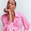 Puff Sleeve Oxford Shirt Pink Puff Sleeve Oxford Shirt Pink