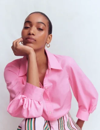 Puff Sleeve Oxford Shirt Pink