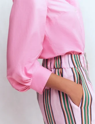 Puff Sleeve Oxford Shirt Pink