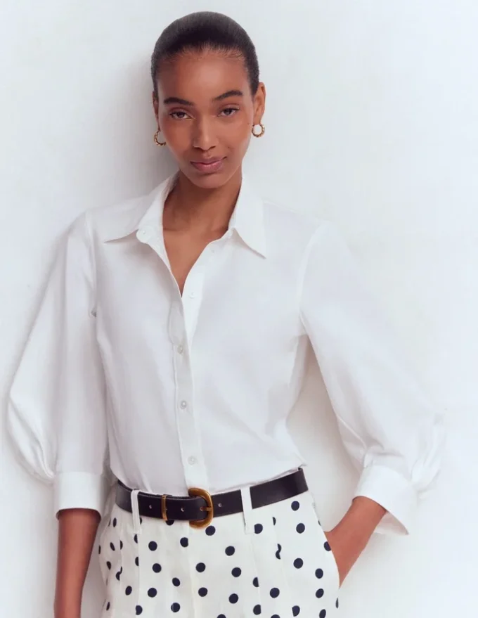Puff Sleeve Oxford Shirt White Puff Sleeve Oxford Shirt White