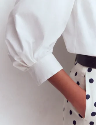 Puff Sleeve Oxford Shirt White