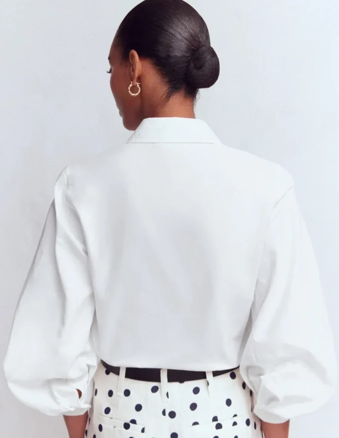 Puff Sleeve Oxford Shirt White Puff Sleeve Oxford Shirt White