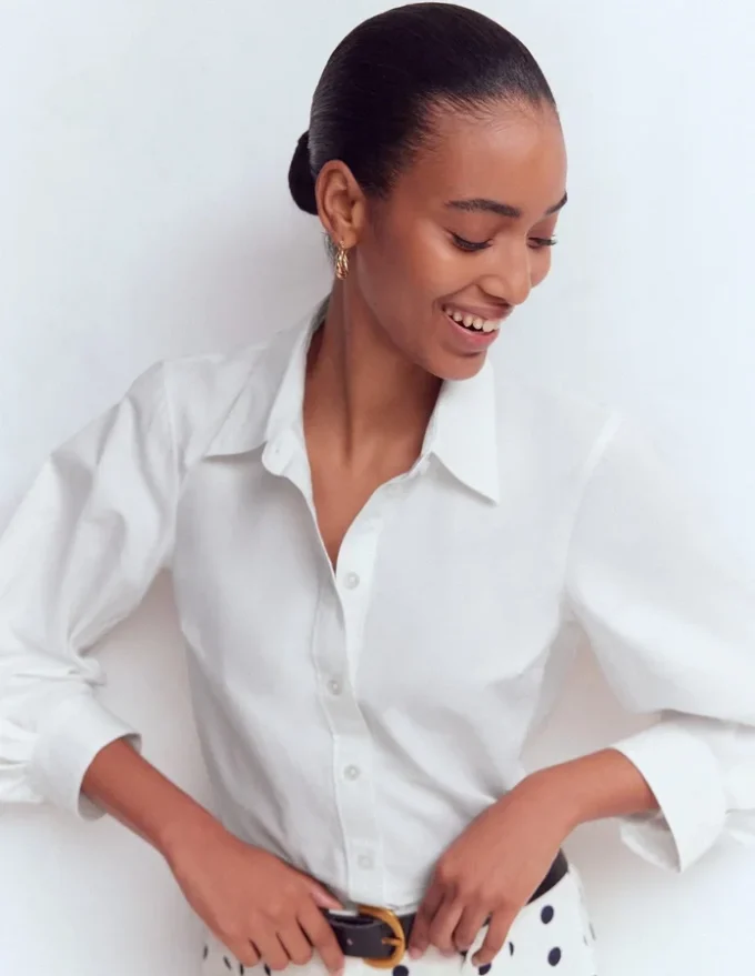 Puff Sleeve Oxford Shirt White Puff Sleeve Oxford Shirt White