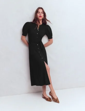 Puff Sleeve Ponte Shirt Dress Black