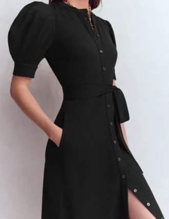 Puff Sleeve Ponte Shirt Dress Black