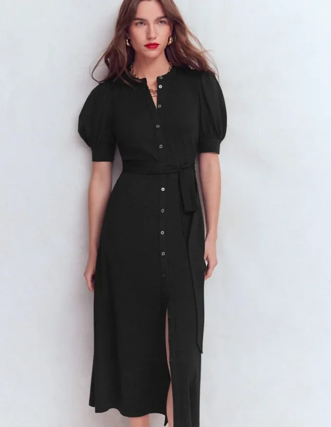 Puff Sleeve Ponte Shirt Dress Black Puff Sleeve Ponte Shirt Dress Black