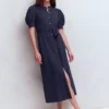 Puff Sleeve Ponte Shirt Dress Navy Puff Sleeve Ponte Shirt Dress Navy
