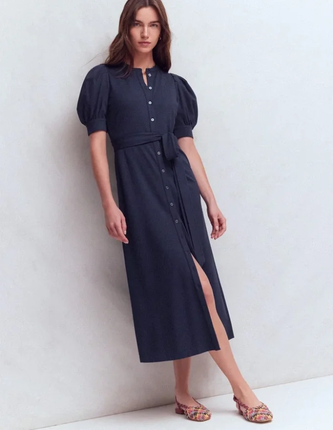 Puff Sleeve Ponte Shirt Dress Navy Puff Sleeve Ponte Shirt Dress Navy