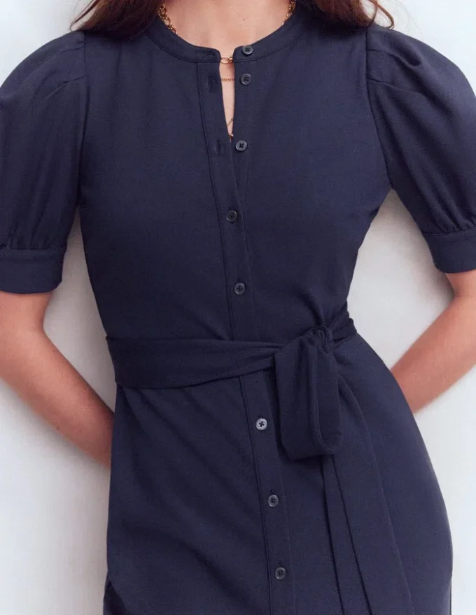 Puff Sleeve Ponte Shirt Dress Navy Puff Sleeve Ponte Shirt Dress Navy