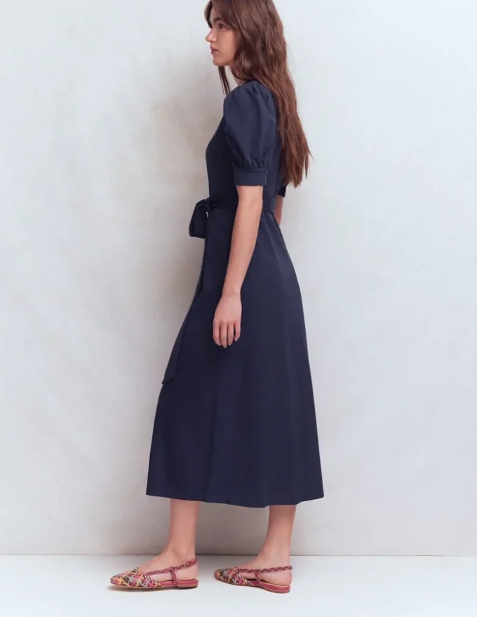 Puff Sleeve Ponte Shirt Dress Navy Puff Sleeve Ponte Shirt Dress Navy