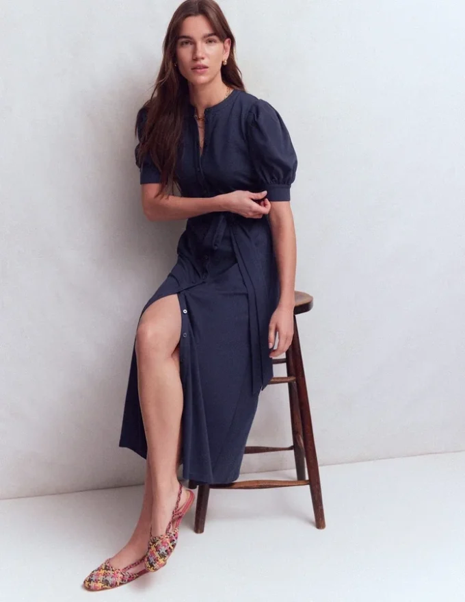 Puff Sleeve Ponte Shirt Dress Navy Puff Sleeve Ponte Shirt Dress Navy