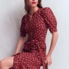 Puff Sleeve Ponte Shirt Dress Red Pear, Painted Dot Puff Sleeve Ponte Shirt Dress Red Pear, Painted Dot