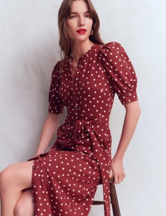 Puff Sleeve Ponte Shirt Dress Red Pear, Painted Dot