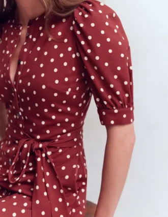 Puff Sleeve Ponte Shirt Dress Red Pear, Painted Dot