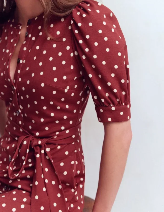 Puff Sleeve Ponte Shirt Dress Red Pear, Painted Dot Puff Sleeve Ponte Shirt Dress Red Pear, Painted Dot