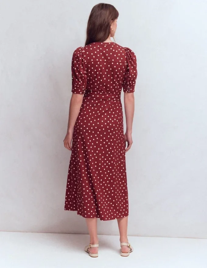 Puff Sleeve Ponte Shirt Dress Red Pear, Painted Dot Puff Sleeve Ponte Shirt Dress Red Pear, Painted Dot