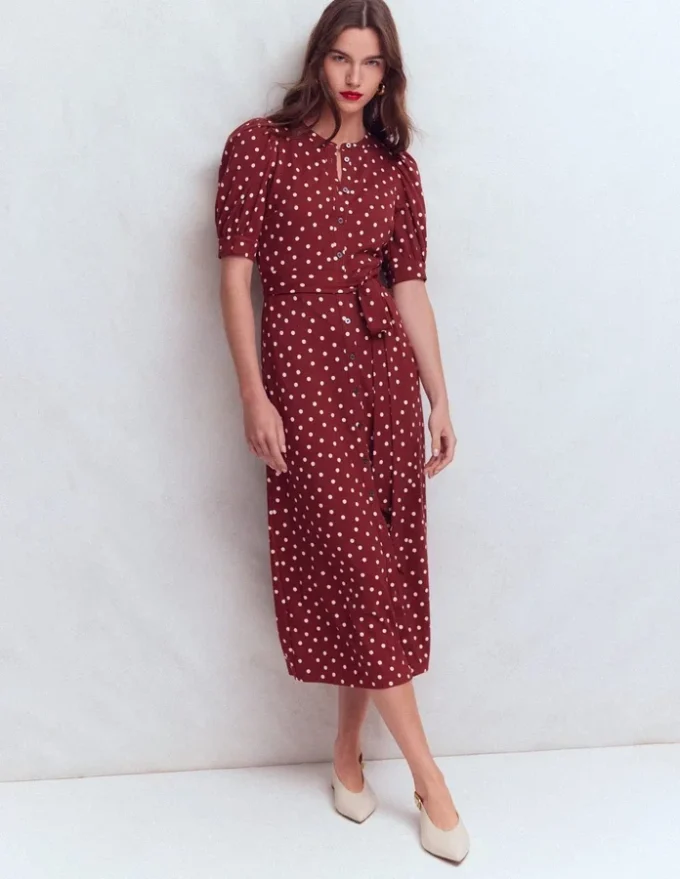 Puff Sleeve Ponte Shirt Dress Red Pear, Painted Dot Puff Sleeve Ponte Shirt Dress Red Pear, Painted Dot