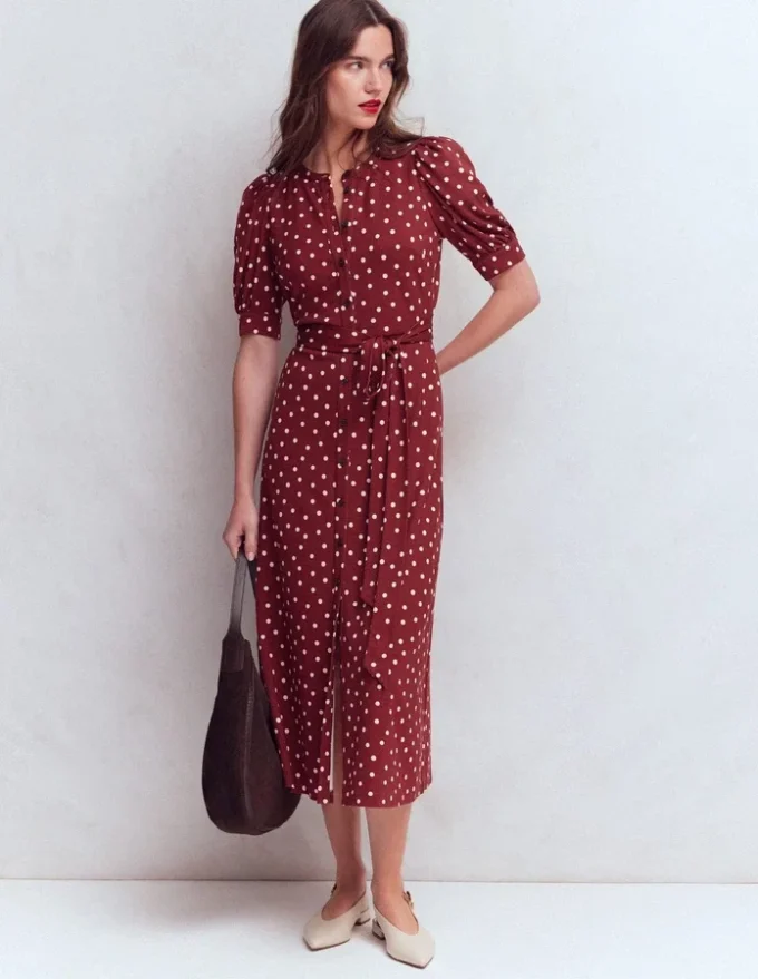 Puff Sleeve Ponte Shirt Dress Red Pear, Painted Dot Puff Sleeve Ponte Shirt Dress Red Pear, Painted Dot