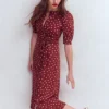 Puff Sleeve Ponte Shirt Dress Red Pear, Painted Dot Puff Sleeve Ponte Shirt Dress Red Pear, Painted Dot