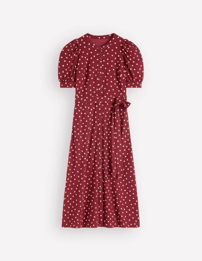 Puff Sleeve Ponte Shirt Dress Red Pear, Painted Dot Puff Sleeve Ponte Shirt Dress Red Pear, Painted Dot