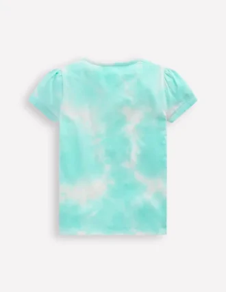 Puff Sleeve Superstitch Top Blue Dolphins